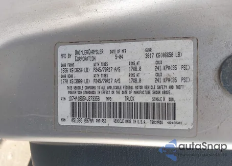 2004 Dodge Ram 1500 Slt/Laramie from USA, damaged, VIN 1D7HA18D54J273356